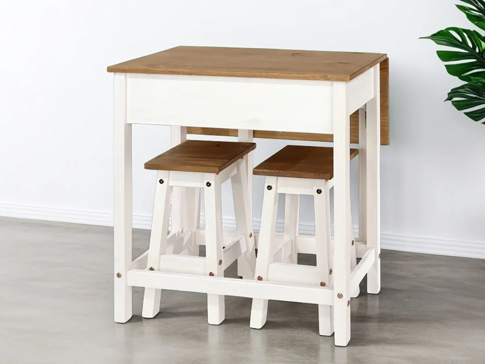 Core Products Core Corona White and Pine Breakfast Drop Leaf Table and 2 Stools Set