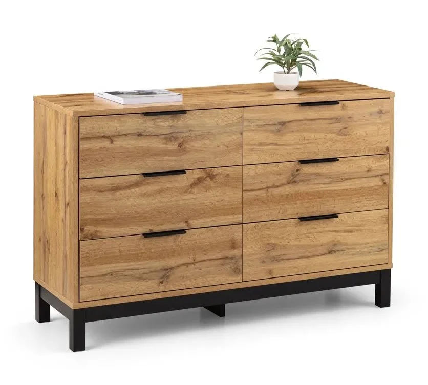 Julian Bowen Clearance - Julian Bowen Bali Oak 6 Drawer Wide Chest of Drawers