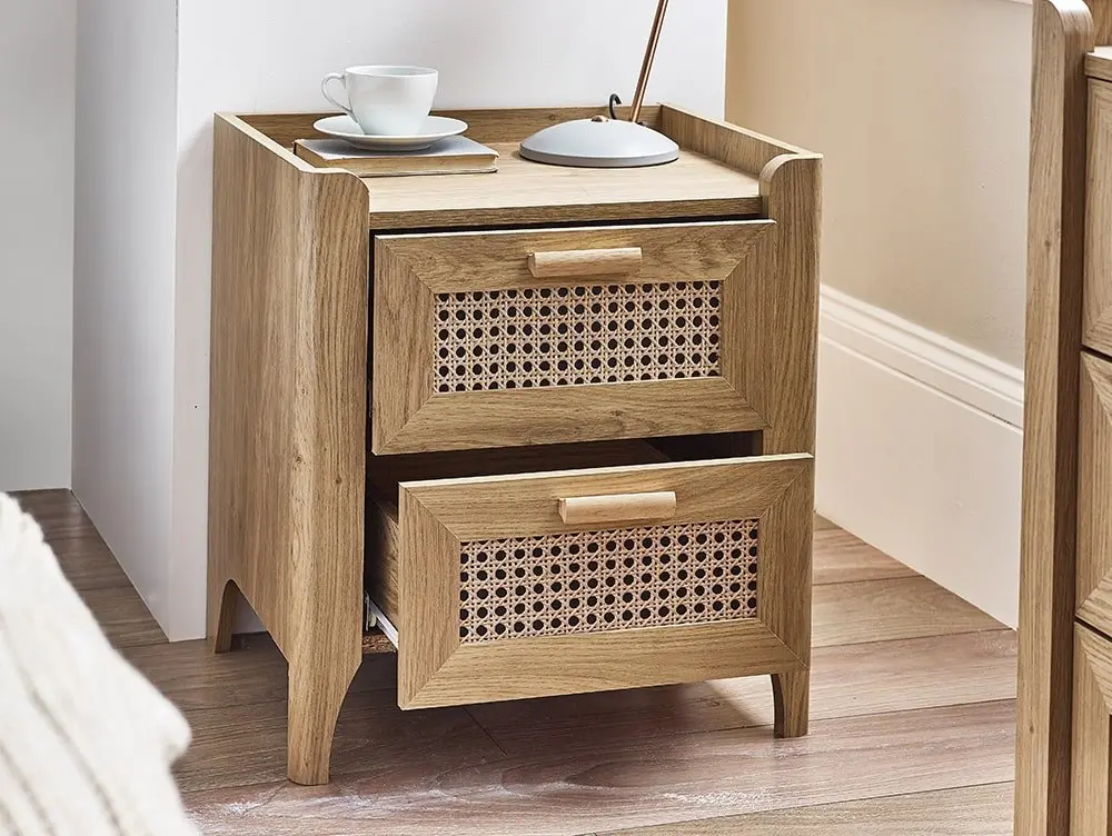 Julian Bowen Julian Bowen Sydney Oak and Rattan Effect 2 Drawer Bedside Table