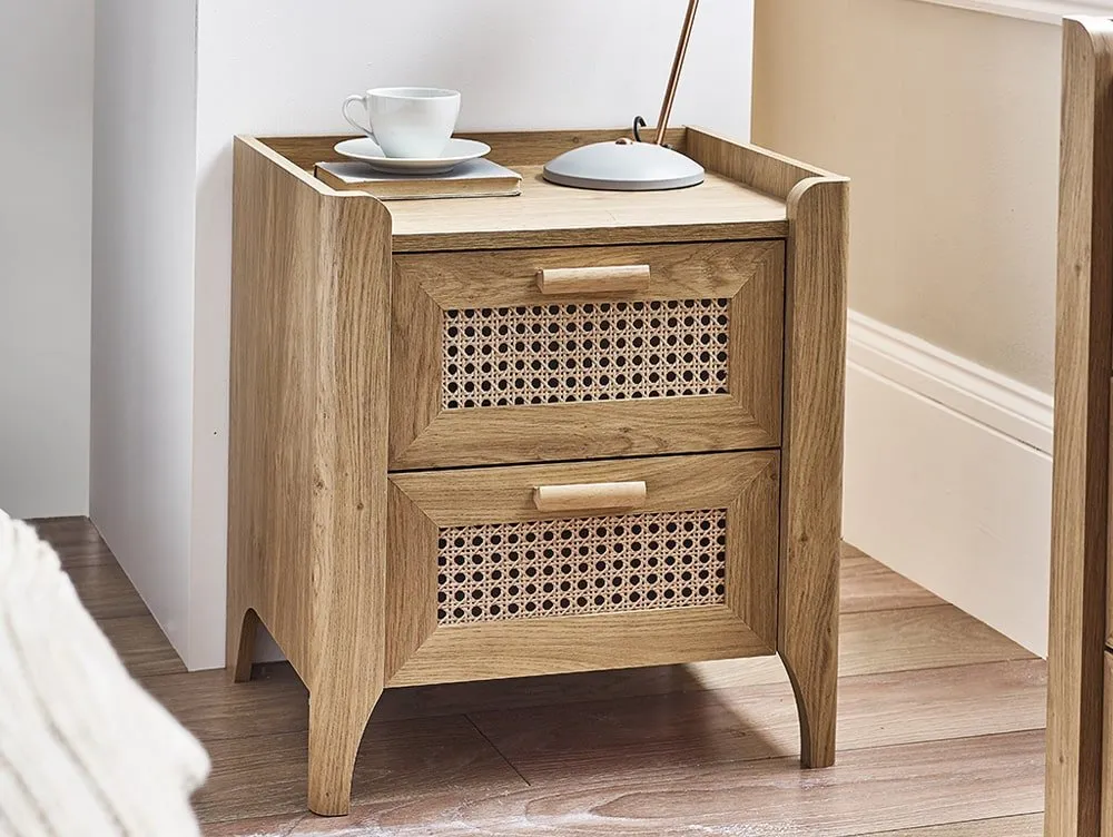 Julian Bowen Julian Bowen Sydney Oak and Rattan Effect 2 Drawer Bedside Table