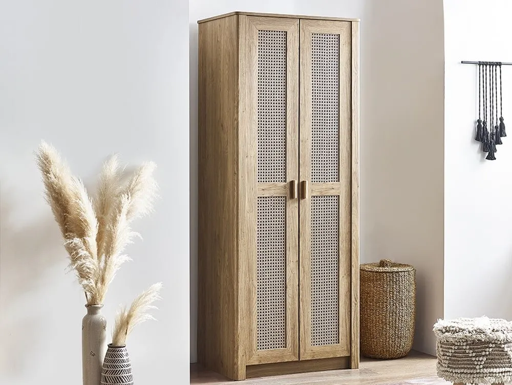 Julian Bowen Julian Bowen Sydney Oak and Rattan Effect 2 Door Wardrobe