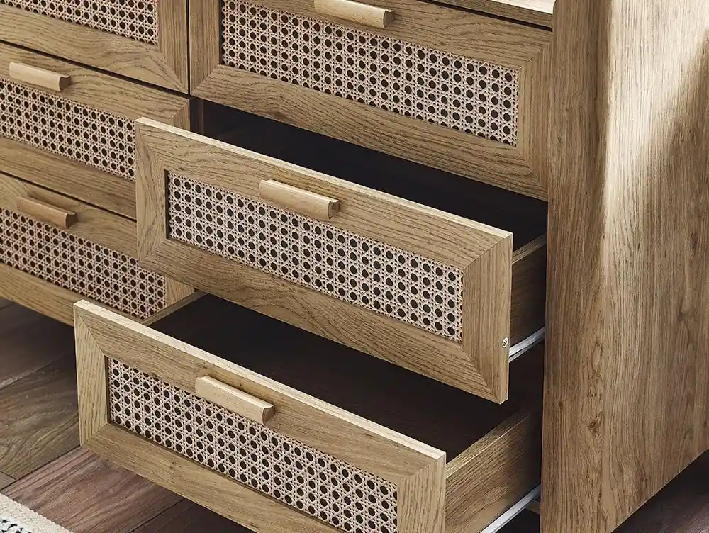 Julian Bowen Julian Bowen Sydney Oak and Rattan Effect 3+3 Drawer Chest of Drawers