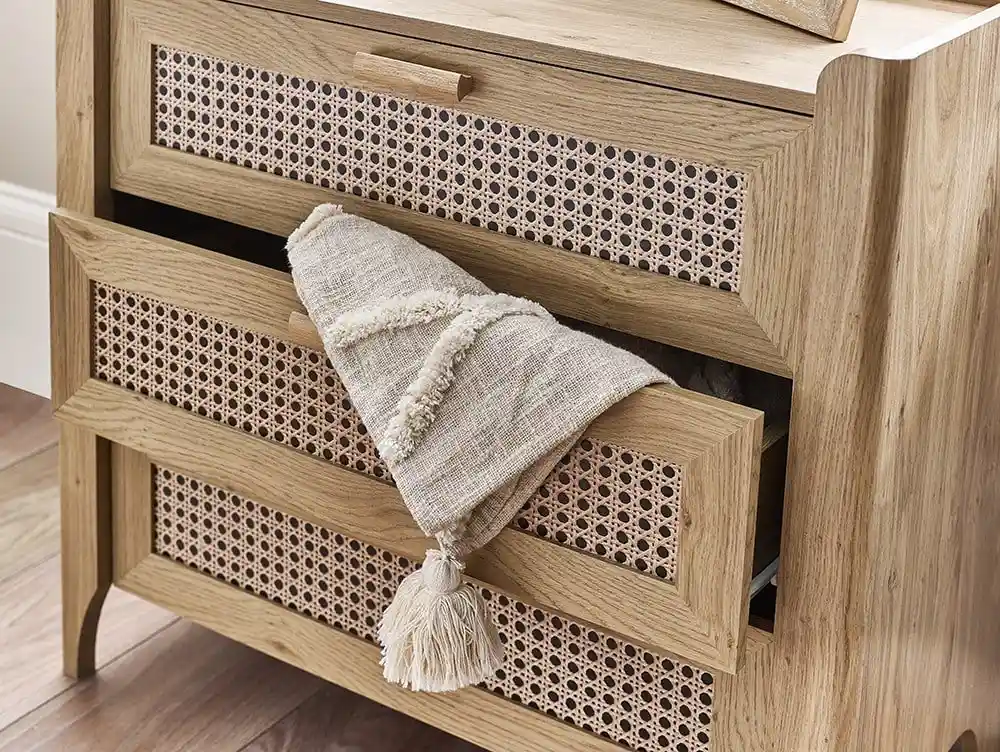 Julian Bowen Julian Bowen Sydney Oak and Rattan Effect 3 Drawer Chest of Drawers