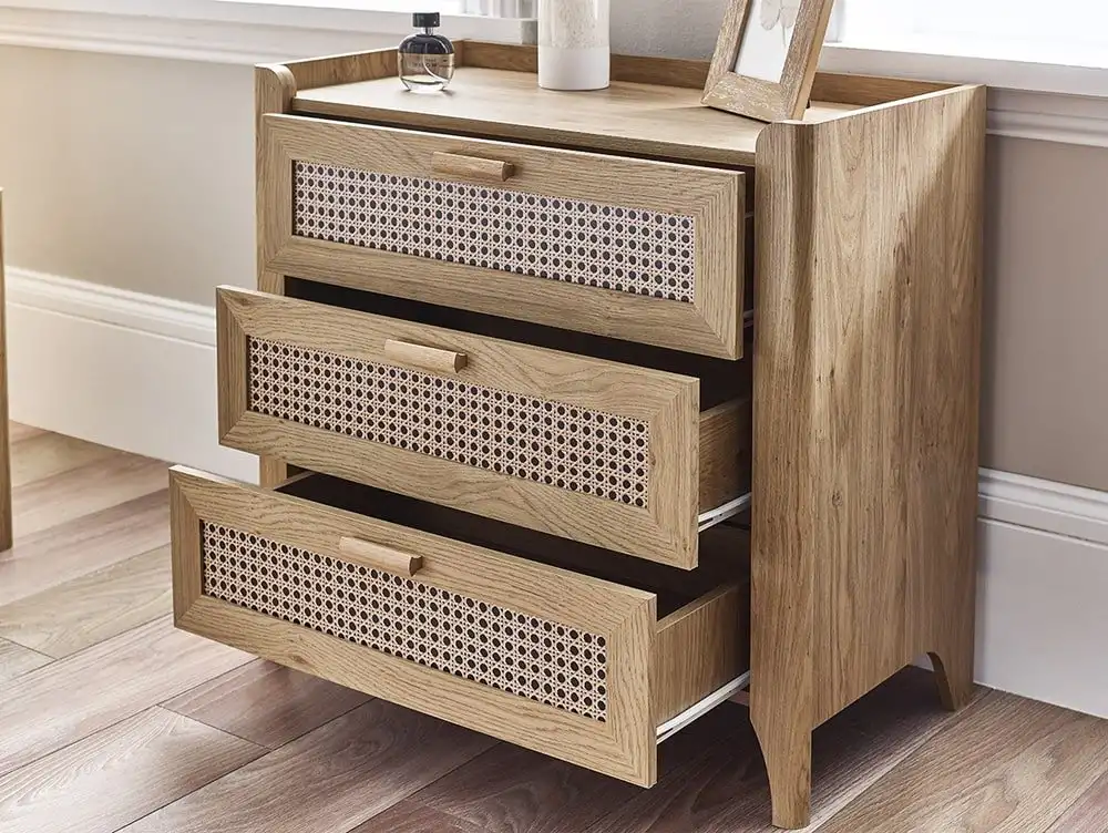 Julian Bowen Julian Bowen Sydney Oak and Rattan Effect 3 Drawer Chest of Drawers