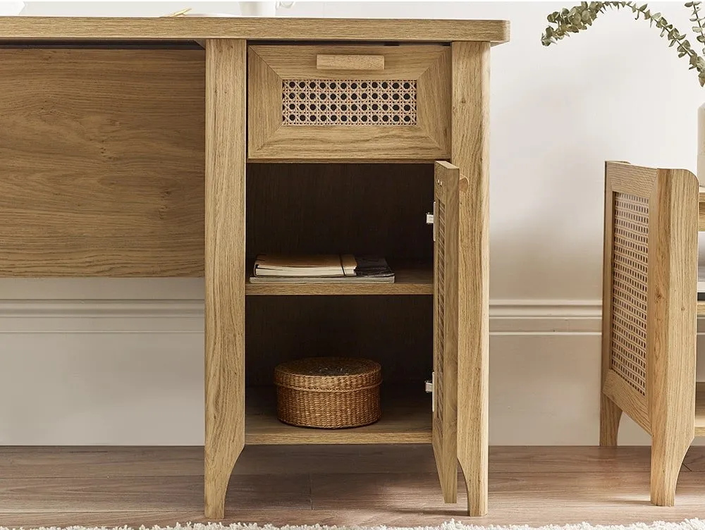 Julian Bowen Julian Bowen Sydney Oak and Rattan Effect 1 Door 1 Drawer Desk