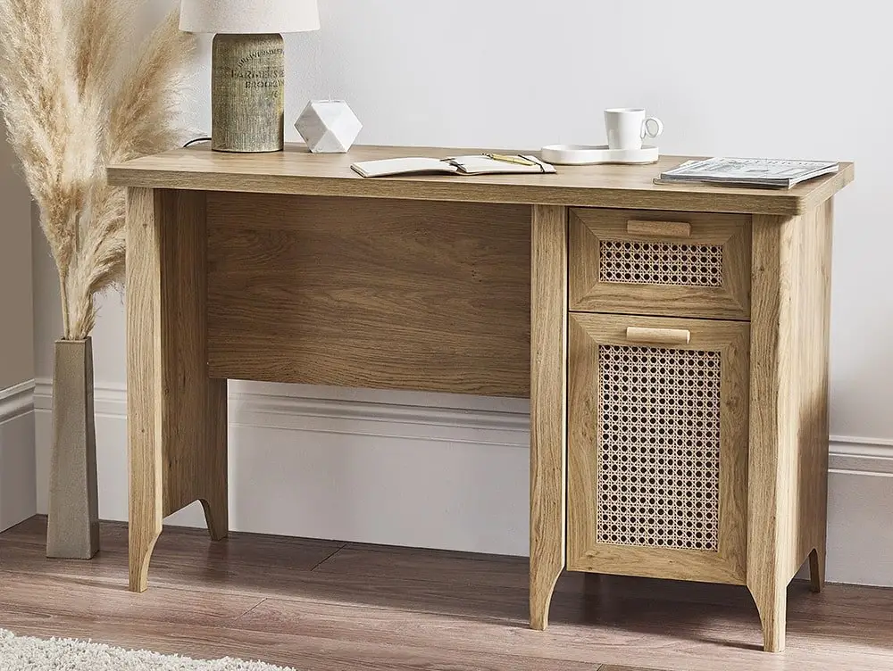 Julian Bowen Julian Bowen Sydney Oak and Rattan Effect 1 Door 1 Drawer Desk