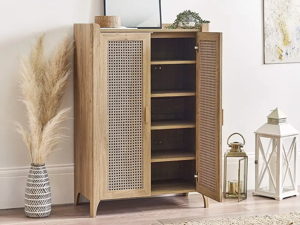 Julian Bowen Julian Bowen Sydney Oak and Rattan Effect 2 Door Shoe Cabinet