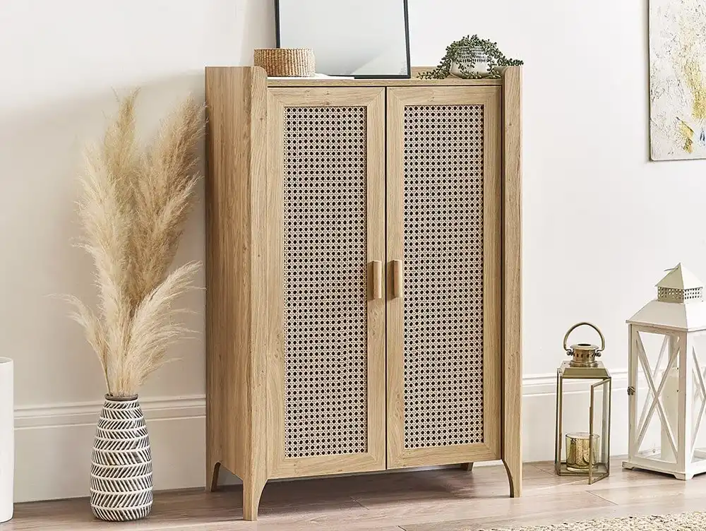 Julian Bowen Julian Bowen Sydney Oak and Rattan Effect 2 Door Shoe Cabinet