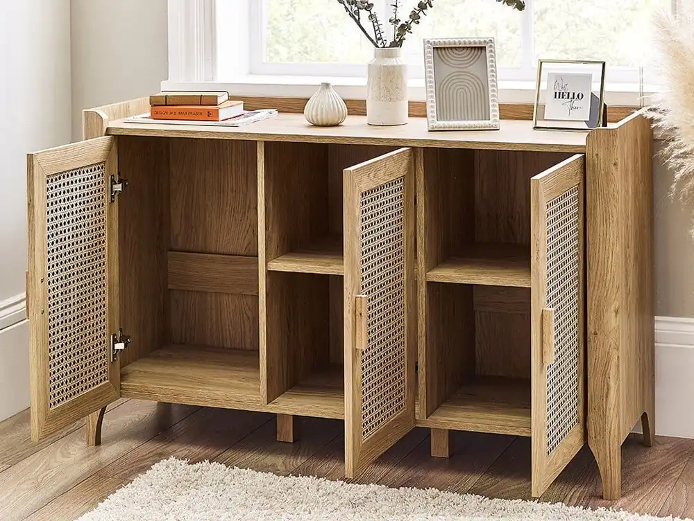 Julian Bowen Julian Bowen Sydney Oak and Rattan Effect 3 Door Sideboard