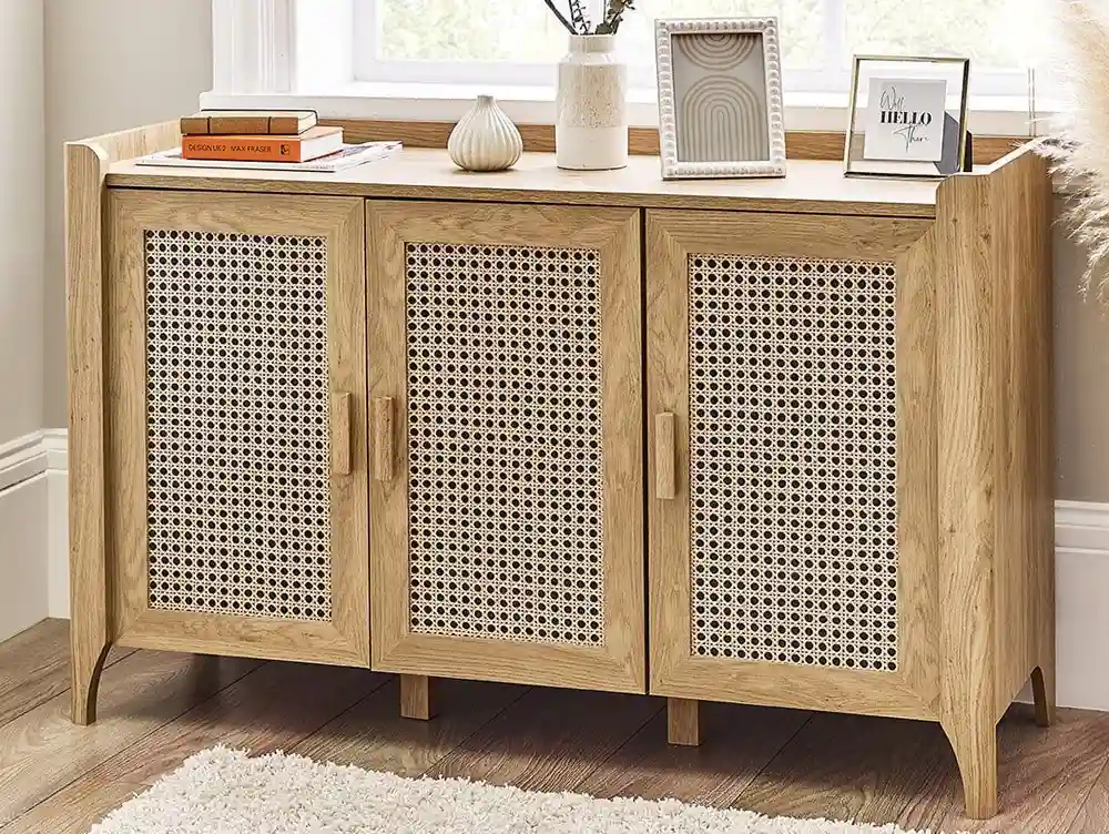 Julian Bowen Julian Bowen Sydney Oak and Rattan Effect 3 Door Sideboard