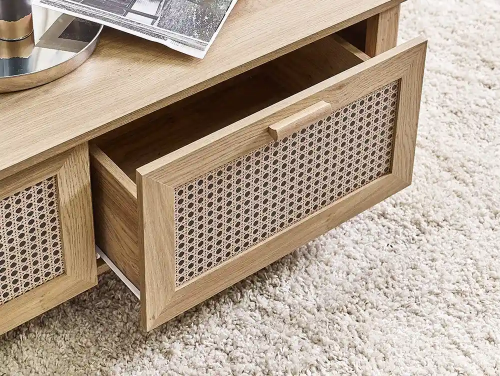 Julian Bowen Julian Bowen Sydney Oak and Rattan Effect 2 Drawer Coffee Table