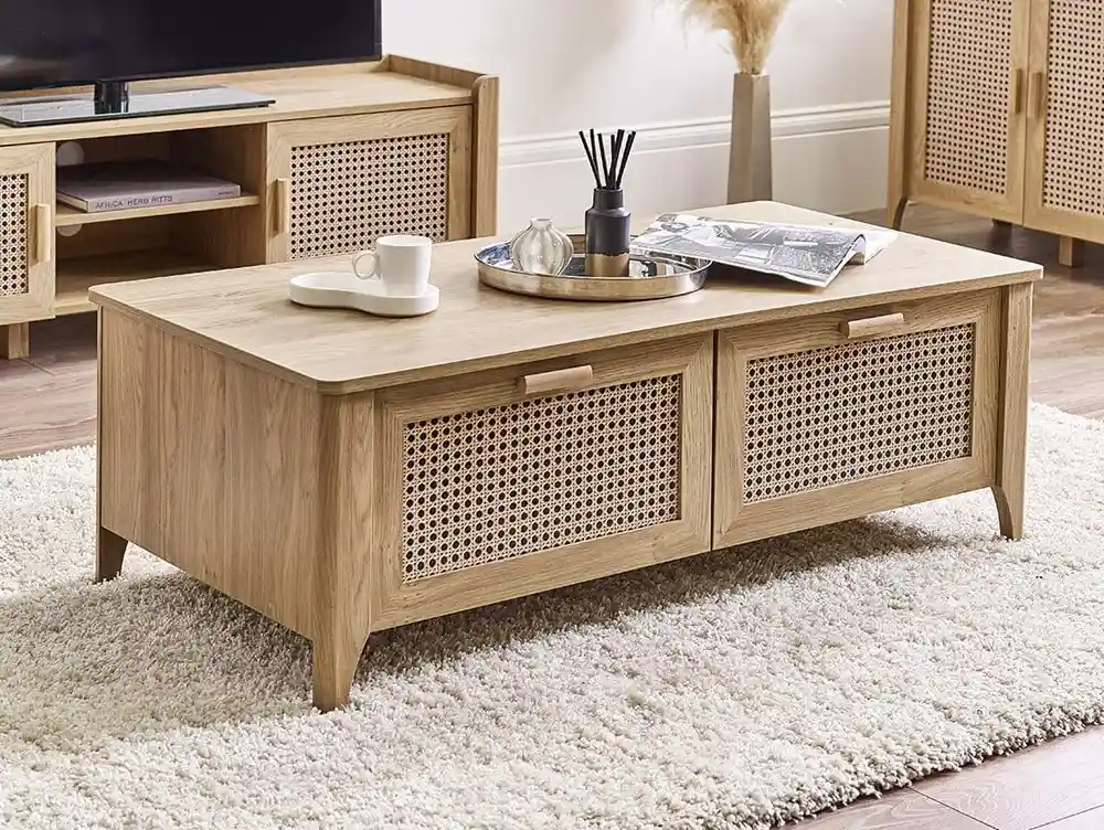 Julian Bowen Julian Bowen Sydney Oak and Rattan Effect 2 Drawer Coffee Table