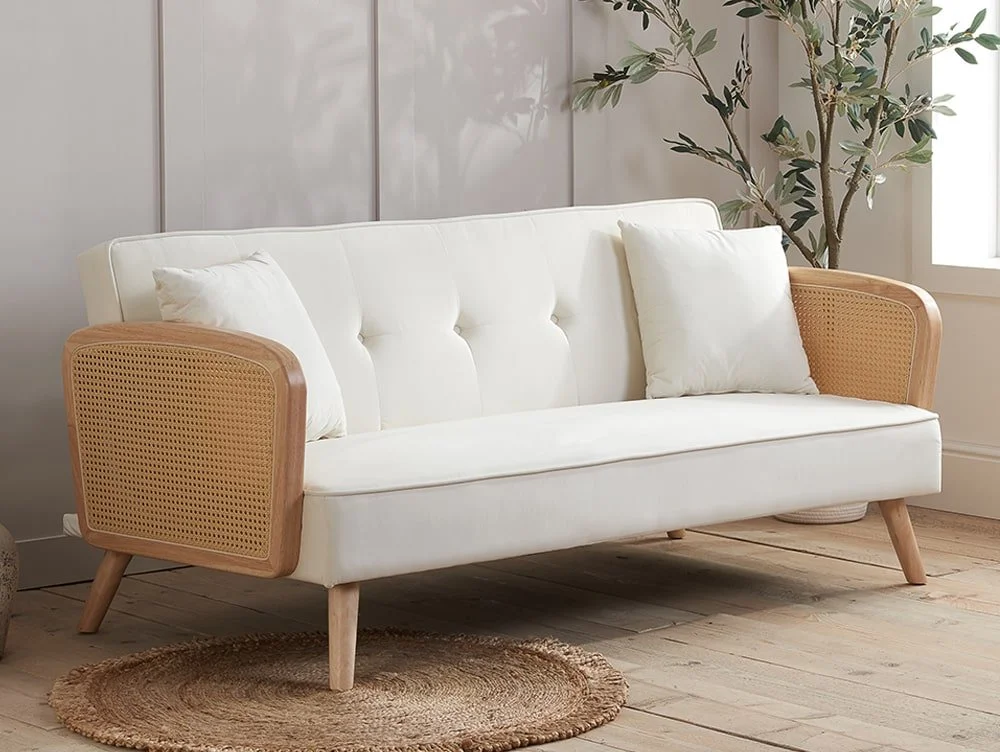 Birlea Furniture & Beds Birlea Mila Rattan and White Fabric Sofa Bed