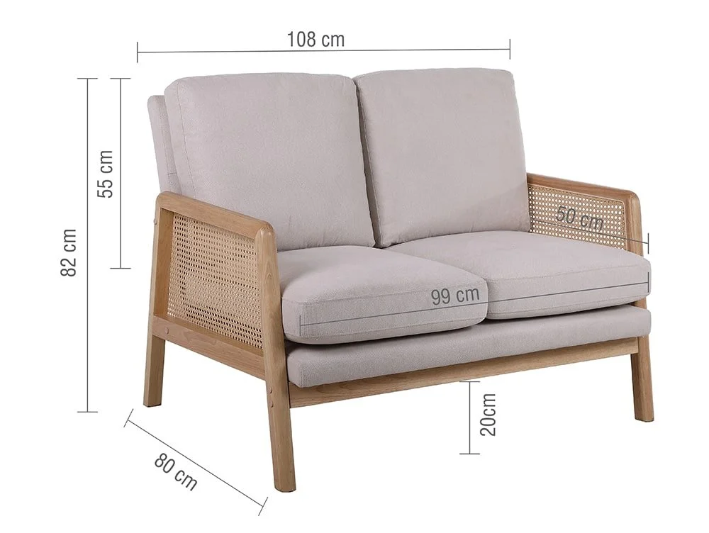 Birlea Furniture & Beds Birlea Ida Rattan and White Fabric 2 Seater Sofa