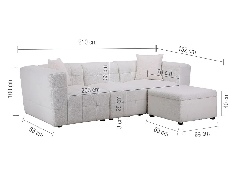 Birlea Furniture & Beds Birlea Milo White Boucle Fabric 3 Seater Sofa and Footstool Set