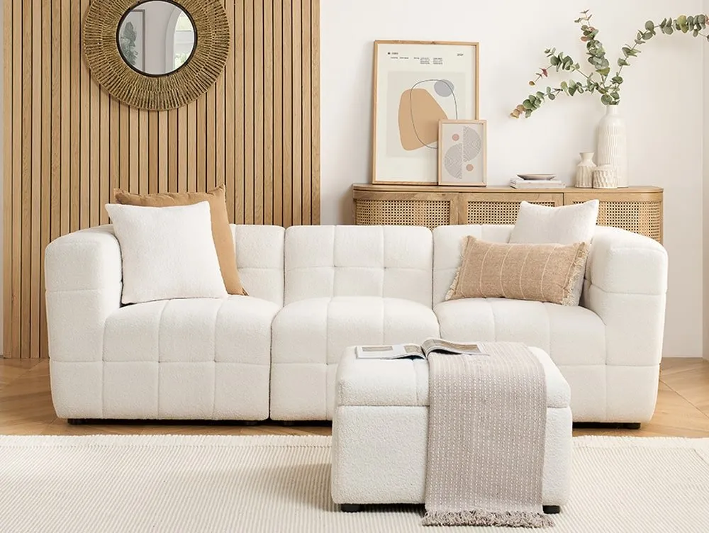 Birlea Furniture & Beds Birlea Milo White Boucle Fabric 3 Seater Sofa and Footstool Set