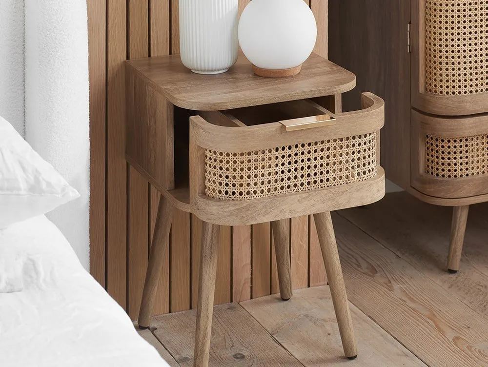 Birlea Furniture & Beds Birlea Noah Rattan and Oak 1 Drawer Bedside Table