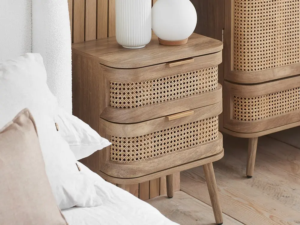 Birlea Furniture & Beds Birlea Noah Rattan and Oak 2 Drawer Bedside Table