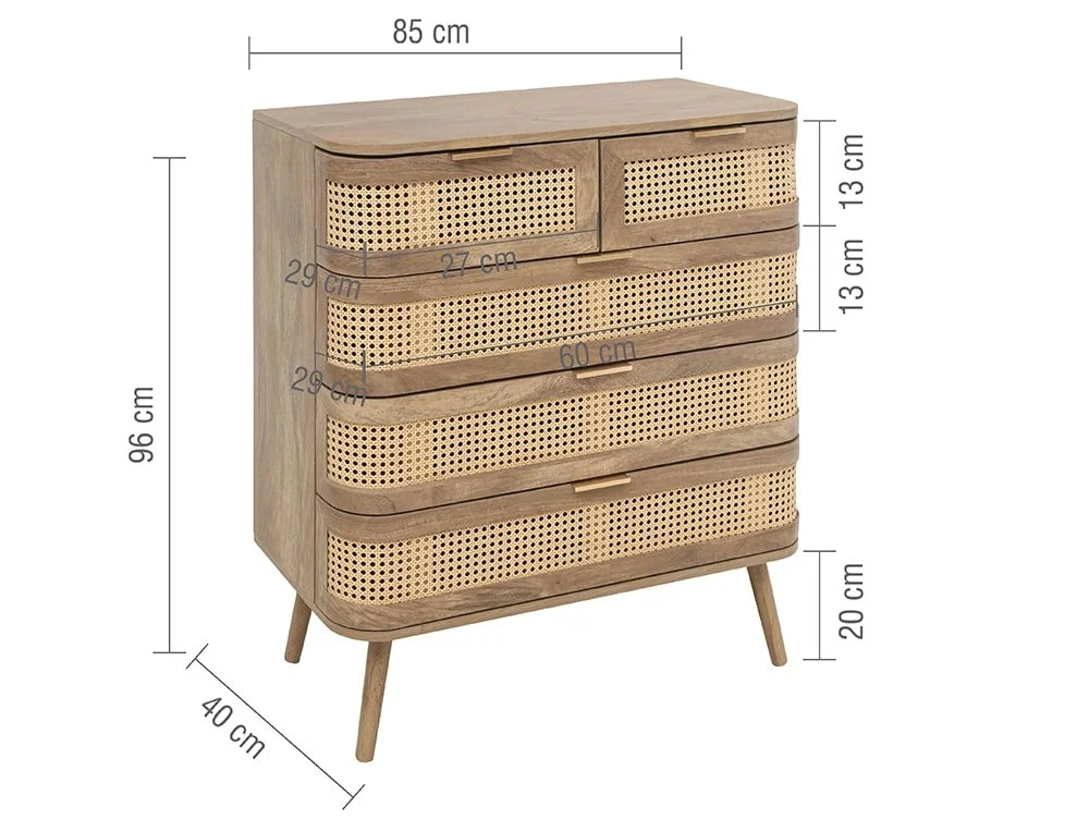 Birlea Furniture & Beds Birlea Noah Rattan and Oak 5 Drawer Chest of Drawers