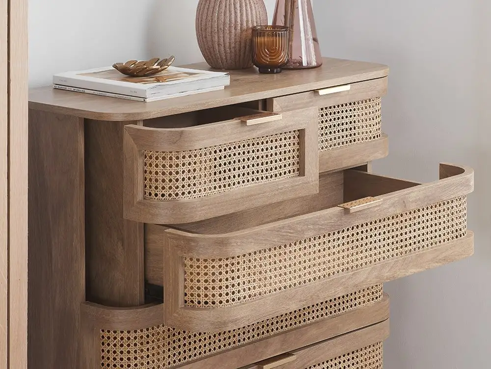 Birlea Furniture & Beds Birlea Noah Rattan and Oak 5 Drawer Chest of Drawers