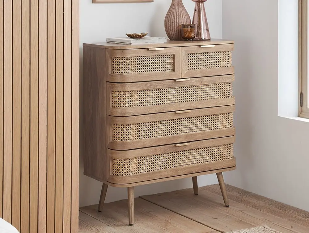 Birlea Furniture & Beds Birlea Noah Rattan and Oak 5 Drawer Chest of Drawers