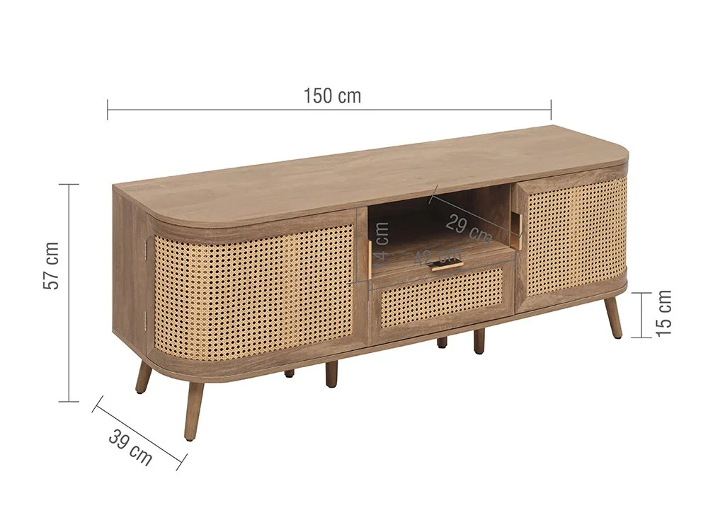 Birlea Furniture & Beds Birlea Noah Rattan and Oak 2 Door 1 Drawer TV Cabinet