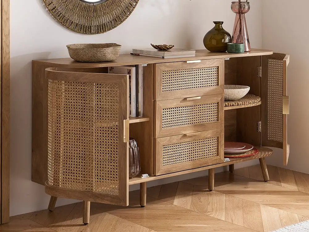 Birlea Furniture & Beds Birlea Noah Rattan and Oak 2 Door 3 Drawer Sideboard