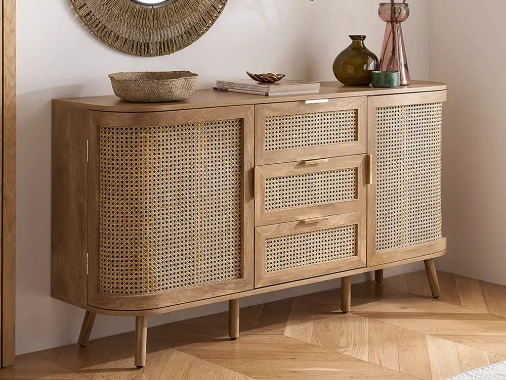 Birlea Furniture & Beds Birlea Noah Rattan and Oak 2 Door 3 Drawer Sideboard