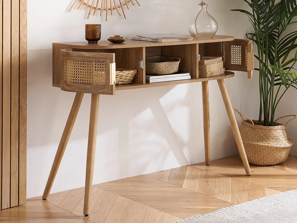 Birlea Furniture & Beds Birlea Noah Rattan and Oak 2 Door Console Table