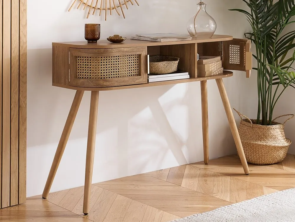 Birlea Furniture & Beds Birlea Noah Rattan and Oak 2 Door Console Table