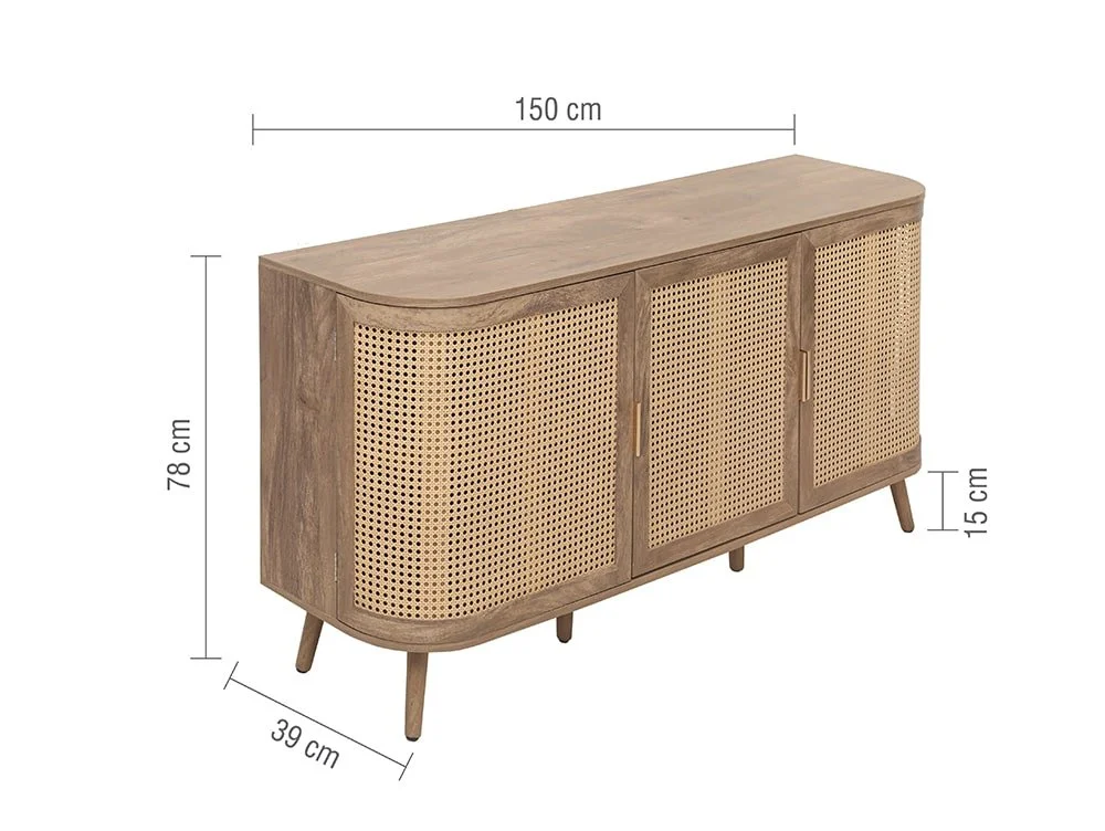 Birlea Furniture & Beds Birlea Noah Rattan and Oak 3 Door Sideboard