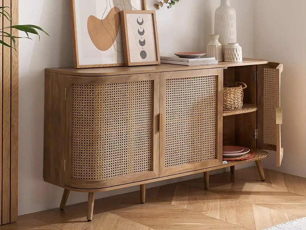 Birlea Furniture & Beds Birlea Noah Rattan and Oak 3 Door Sideboard