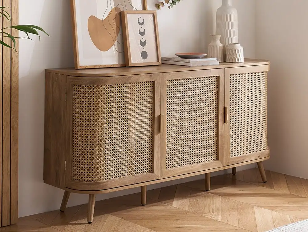 Birlea Furniture & Beds Birlea Noah Rattan and Oak 3 Door Sideboard