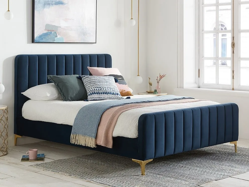 Birlea Furniture & Beds Birlea Beauly 4ft6 Double Blue Velvet Fabric Bed Frame