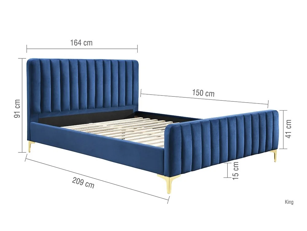 Birlea Furniture & Beds Birlea Beauly 5ft King Size Blue Velvet Fabric Bed Frame