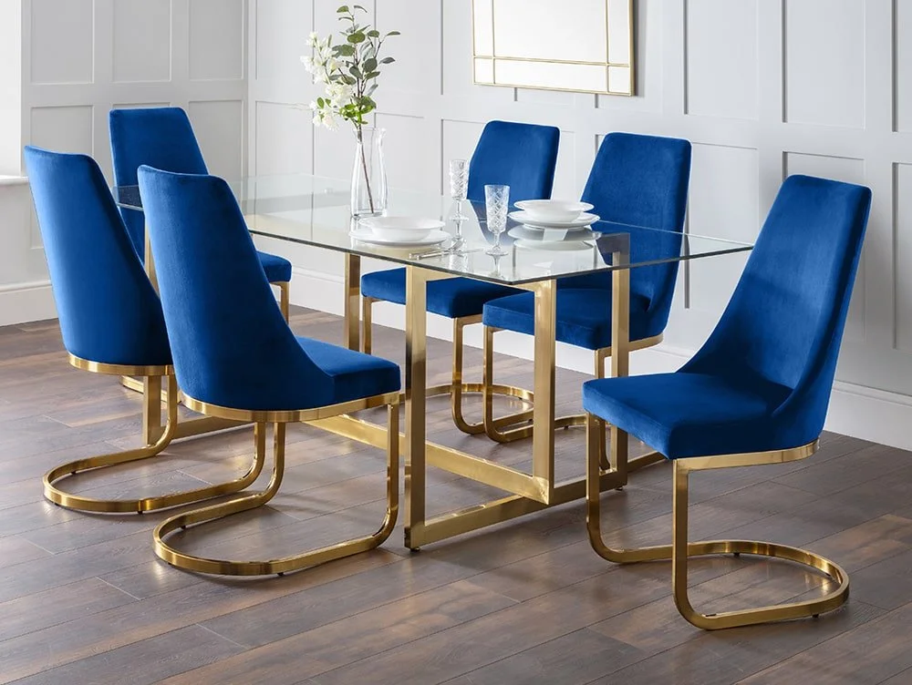 Julian Bowen Julian Bowen Vittoria Blue Velvet and Gold Dining Chair