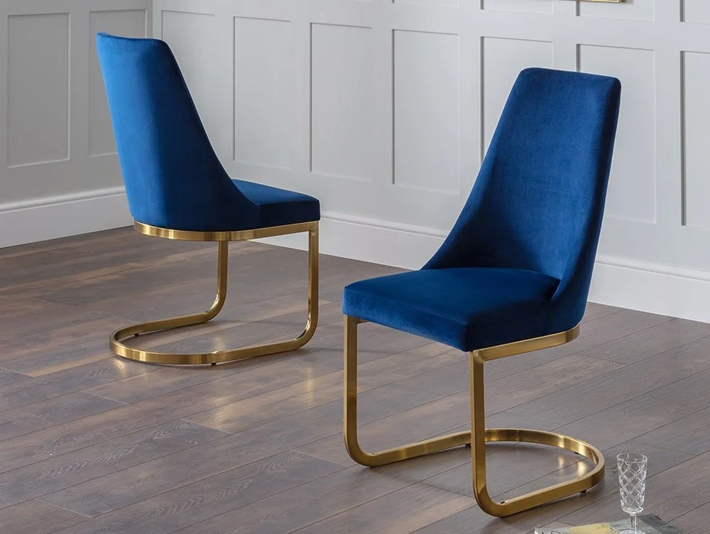 Julian Bowen Julian Bowen Vittoria Blue Velvet and Gold Dining Chair