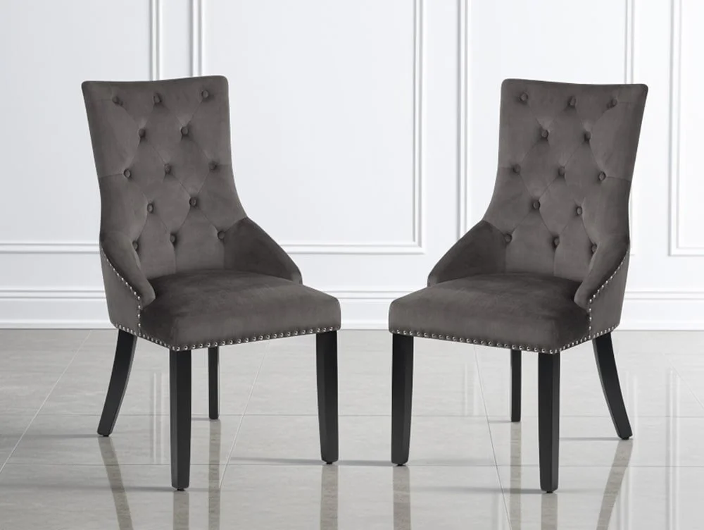 Julian Bowen Julian Bowen Veneto Set of 2 Grey Velvet Knockerback Dining Chairs