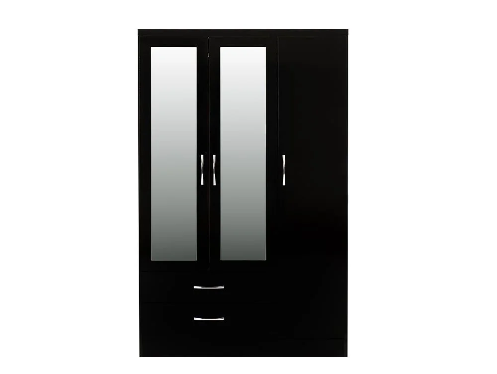 Seconique Seconique Nevada Black High Gloss 3 Door 2 Drawer Mirrored Wardrobe