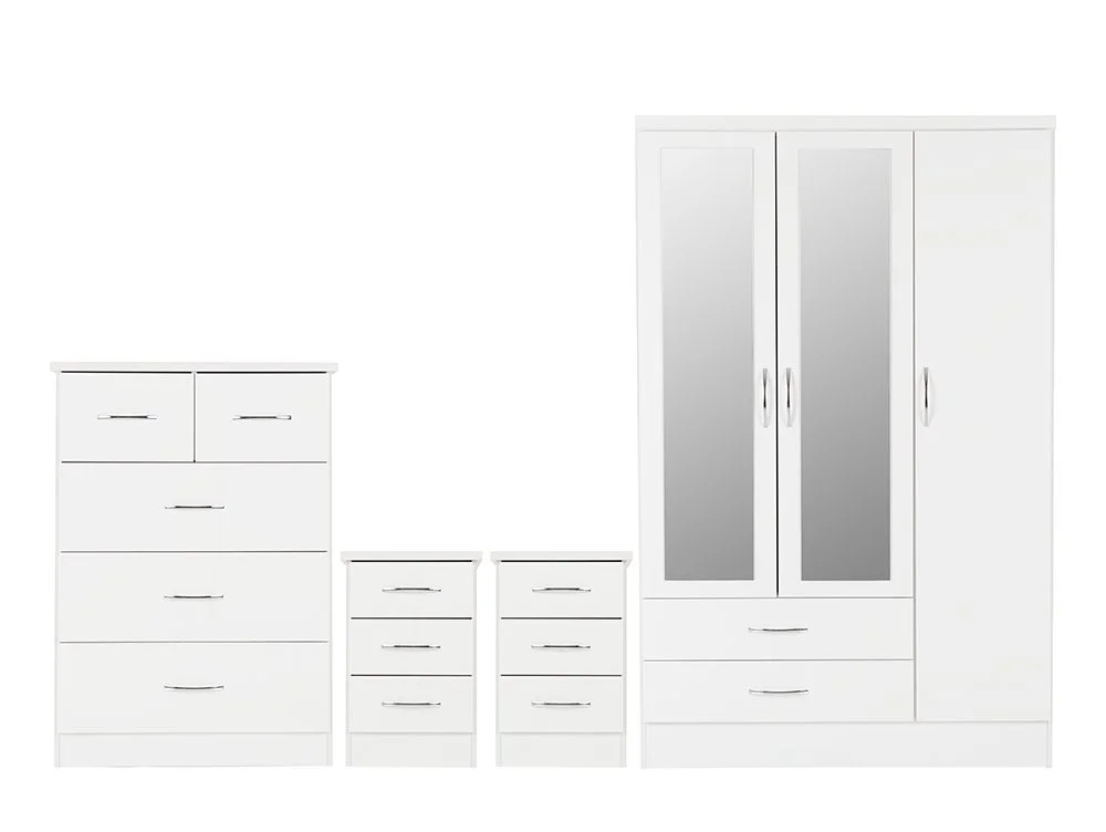 Seconique Seconique Nevada White High Gloss 4 Piece Medium Bedroom Furniture Package