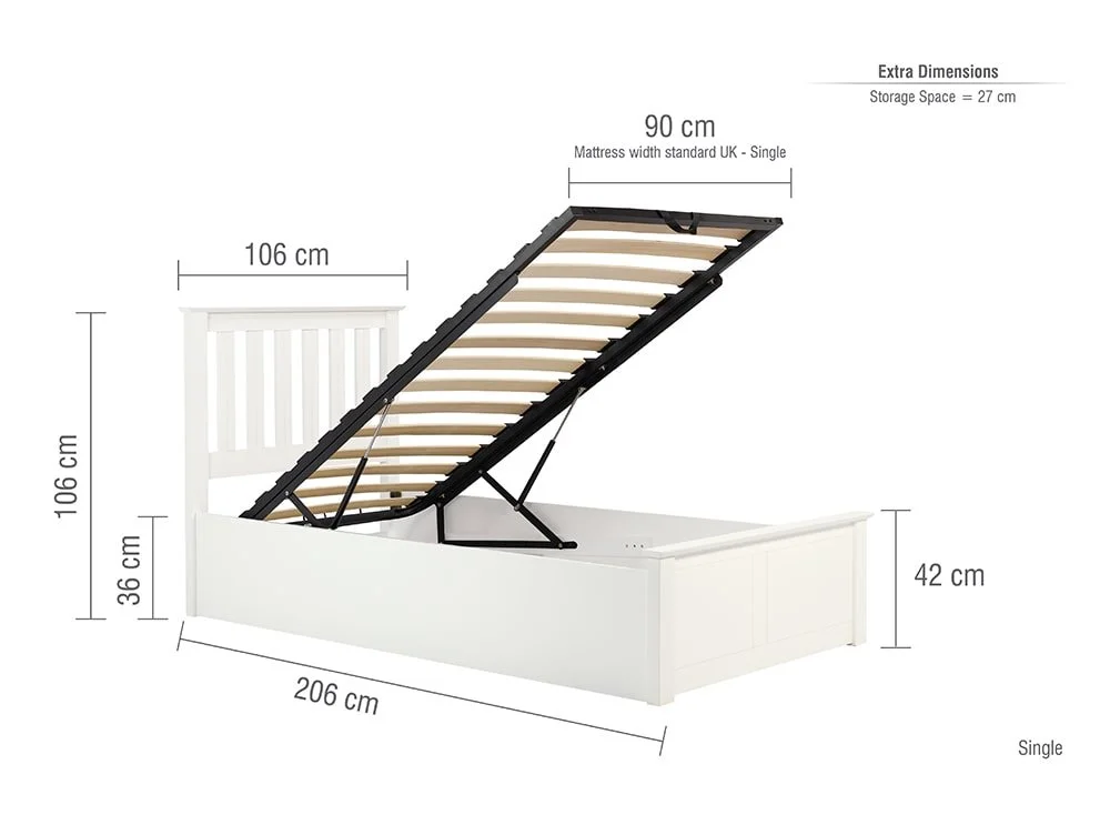 ASC ASC Sydney 3ft Single White Wooden Ottoman Bed Frame