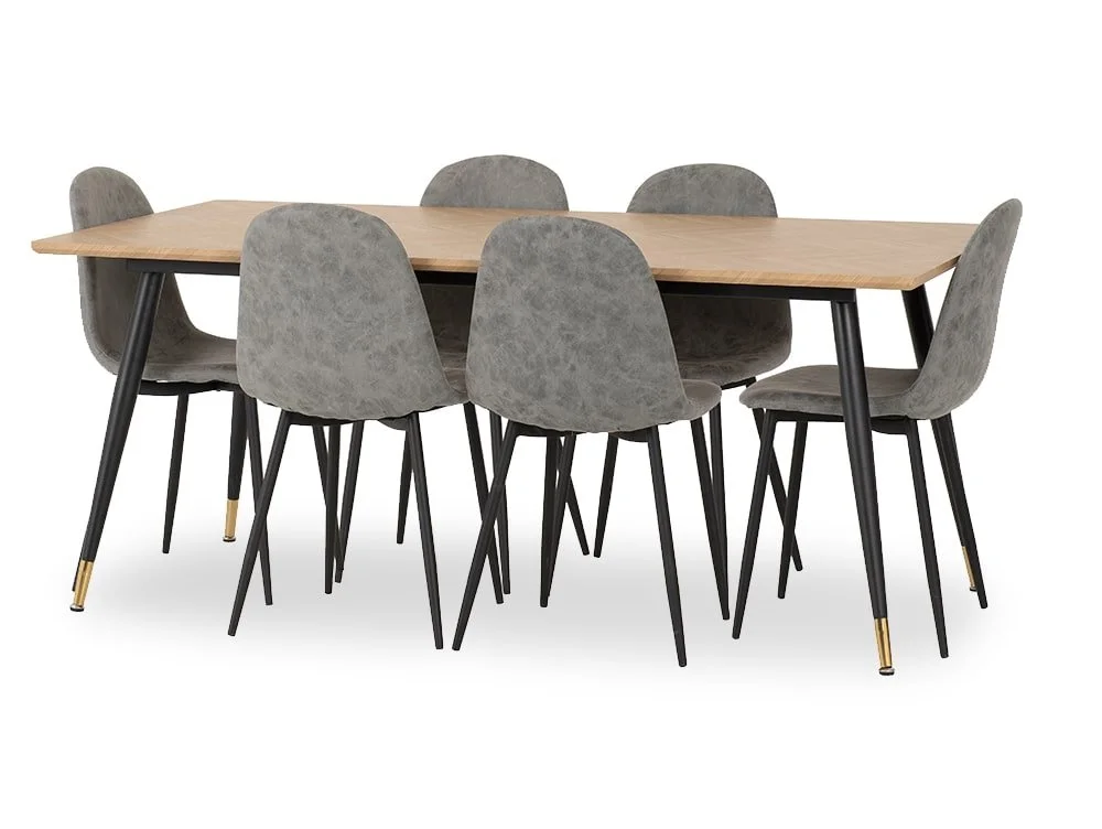 Seconique Seconique Hamilton 180cm Dining Table with 6 Athens Grey Faux Leather Chairs