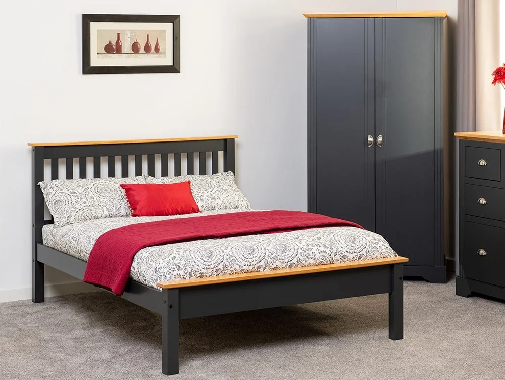 Seconique Seconique Monaco 4ft Small Double Grey and Oak Wooden Bed Frame (Low Footend)