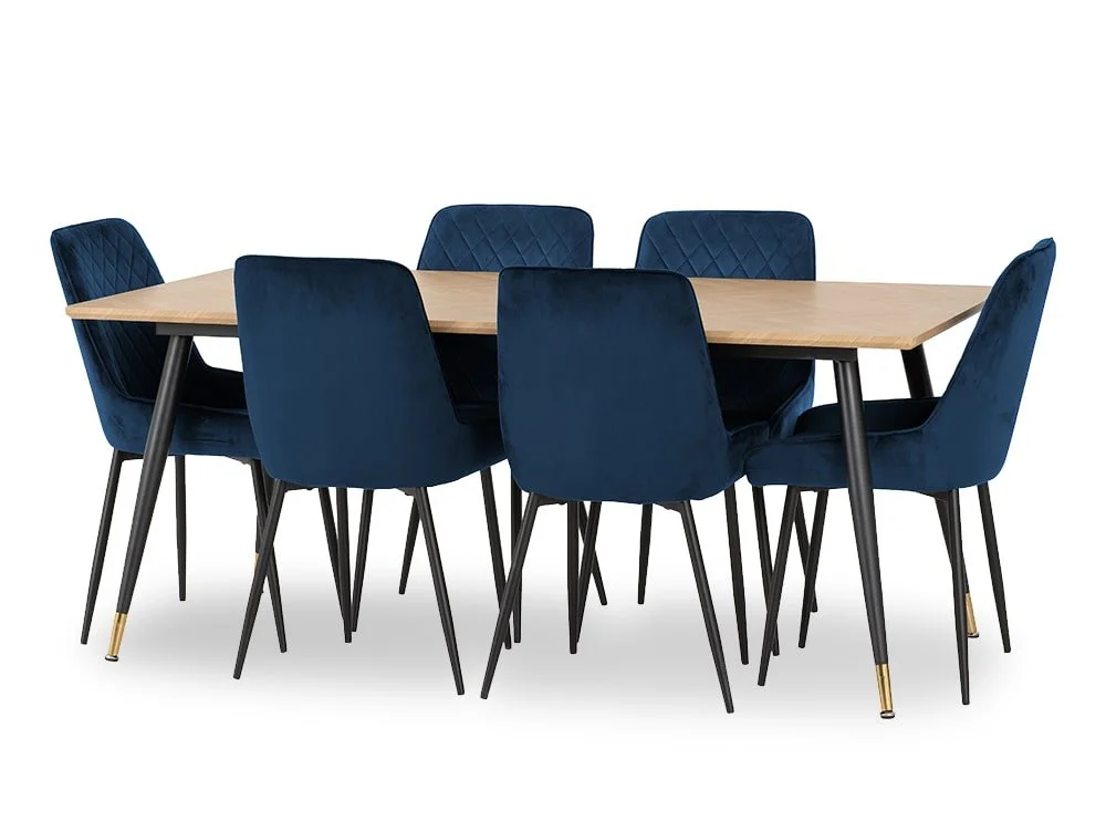 Seconique Seconique Hamilton 180cm Dining Table with 6 Avery Blue Velvet Dining Chairs