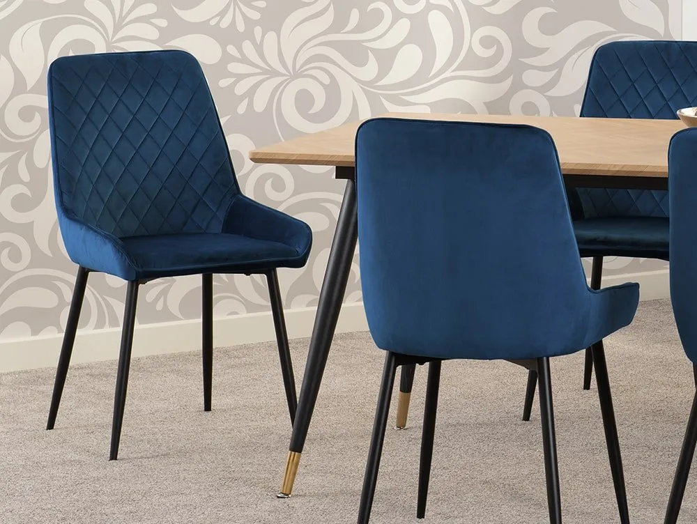 Seconique Seconique Hamilton 180cm Dining Table with 6 Avery Blue Velvet Dining Chairs