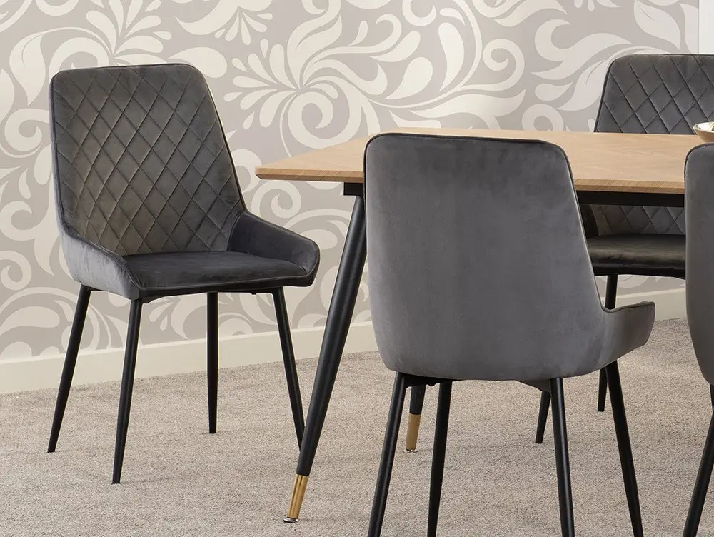 Seconique Seconique Hamilton 180cm Dining Table with 6 Avery Grey Velvet Dining Chairs