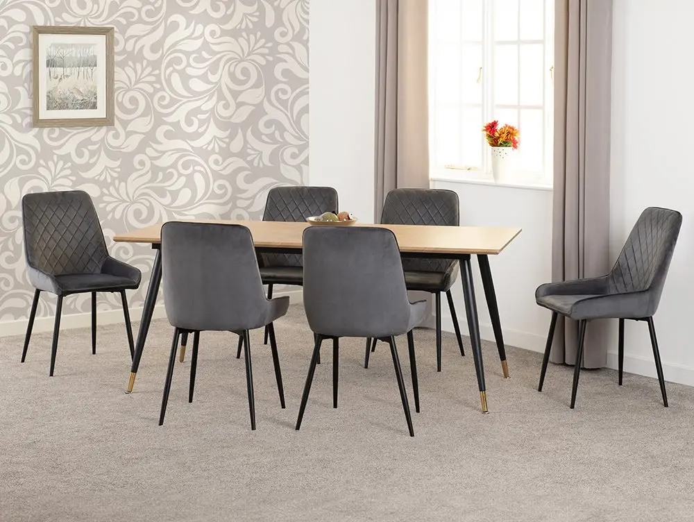 Seconique Seconique Hamilton 180cm Dining Table with 6 Avery Grey Velvet Dining Chairs