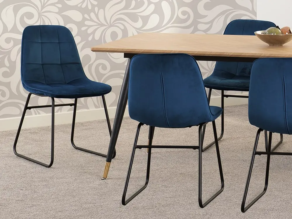 Seconique Seconique Hamilton 180cm Dining Table with 6 Lukas Blue Velvet Dining Chairs