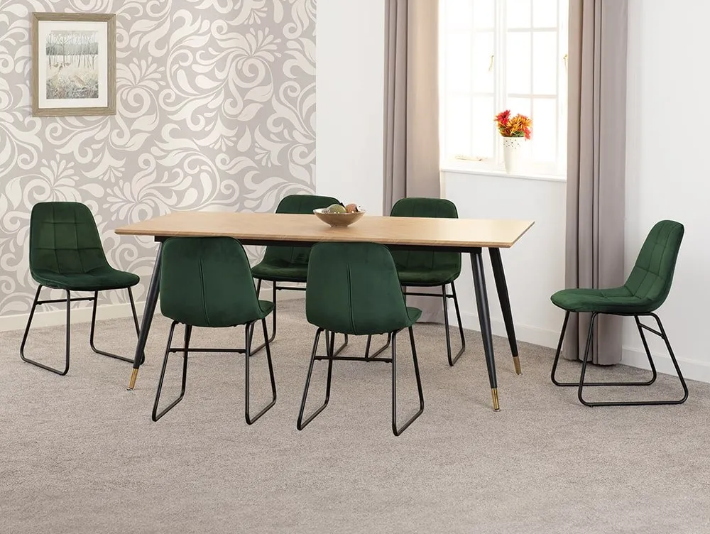 Seconique Seconique Hamilton 180cm Dining Table with 6 Lukas Green Velvet Dining Chairs