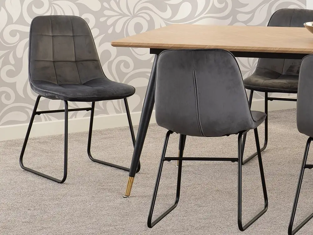 Seconique Seconique Hamilton 180cm Dining Table with 6 Lukas Grey Velvet Dining Chairs